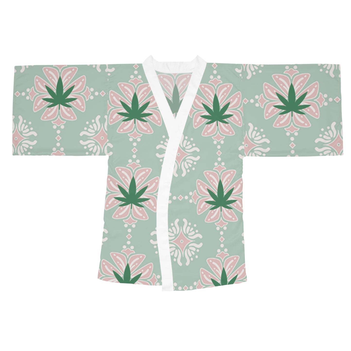 'Break Time' Kimono Robe — Mint & Pink Botanical Lounge Wear