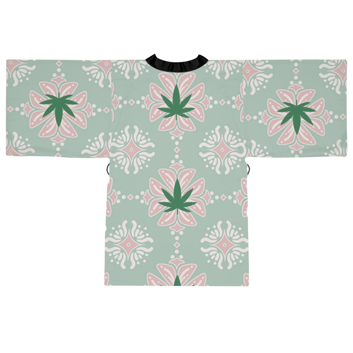 'Break Time' Kimono Robe — Mint & Pink Botanical Lounge Wear