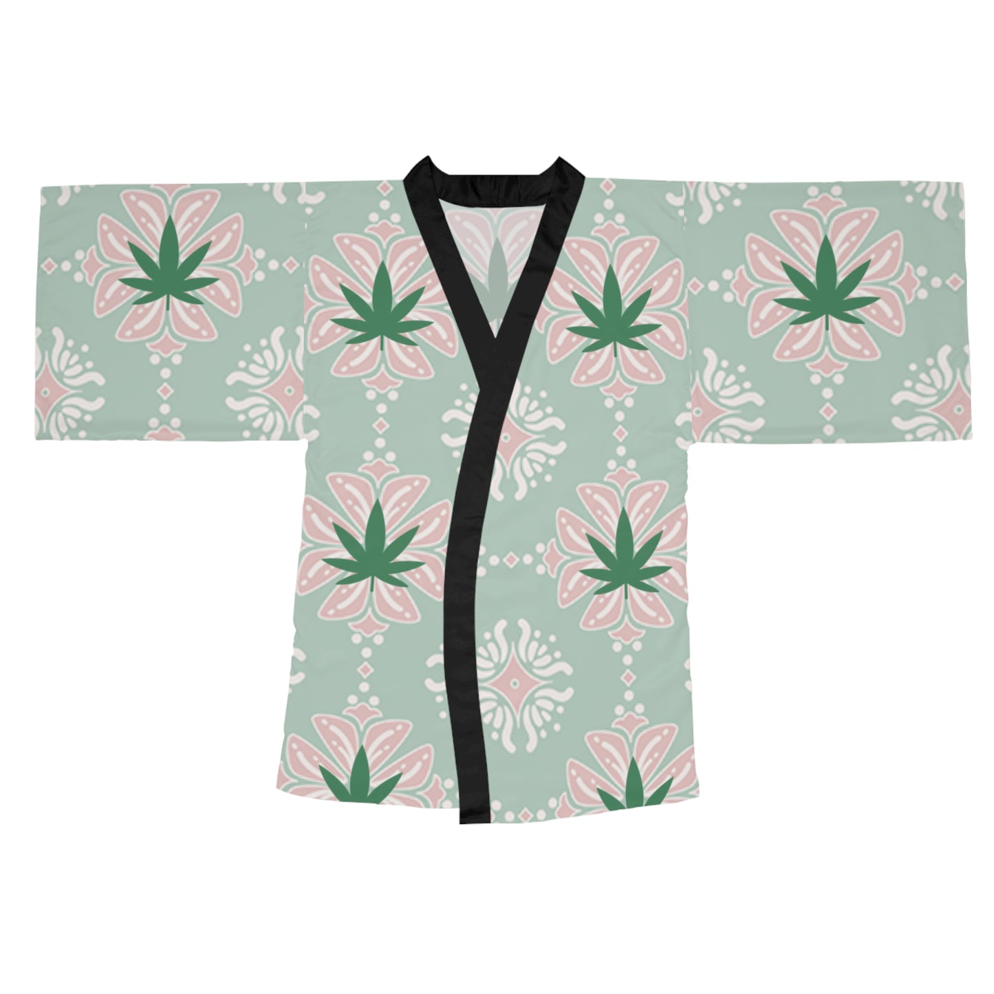 'Break Time' Kimono Robe — Mint & Pink Botanical Lounge Wear