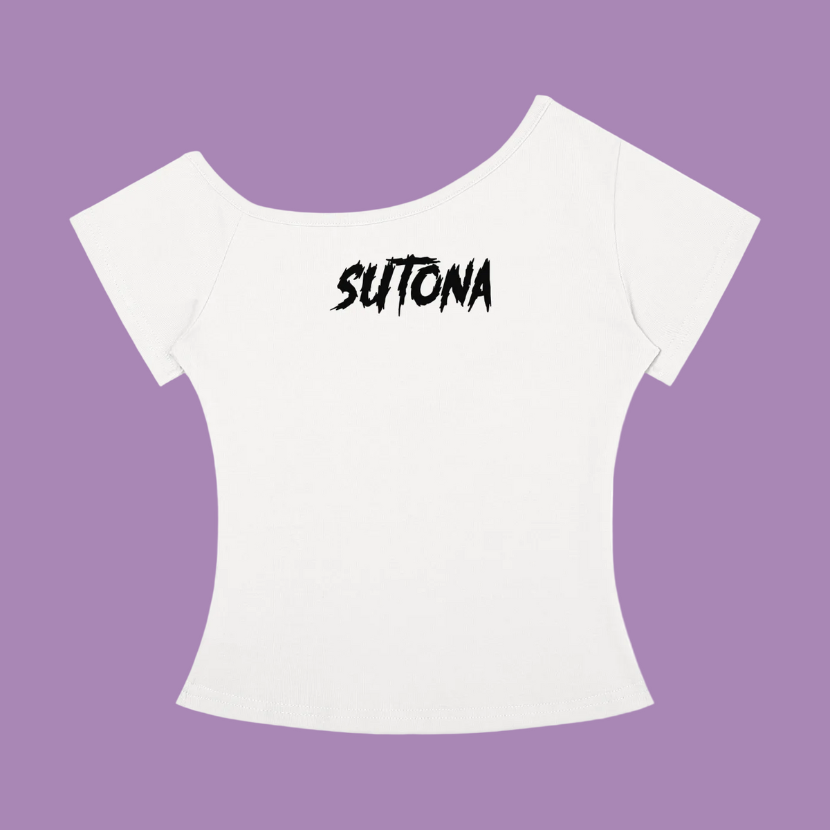 A white short-sleeve scoop-neck t-shirt with the word 'SUTONA' printed in a black distressed font across the chest, displayed on a clean white background.