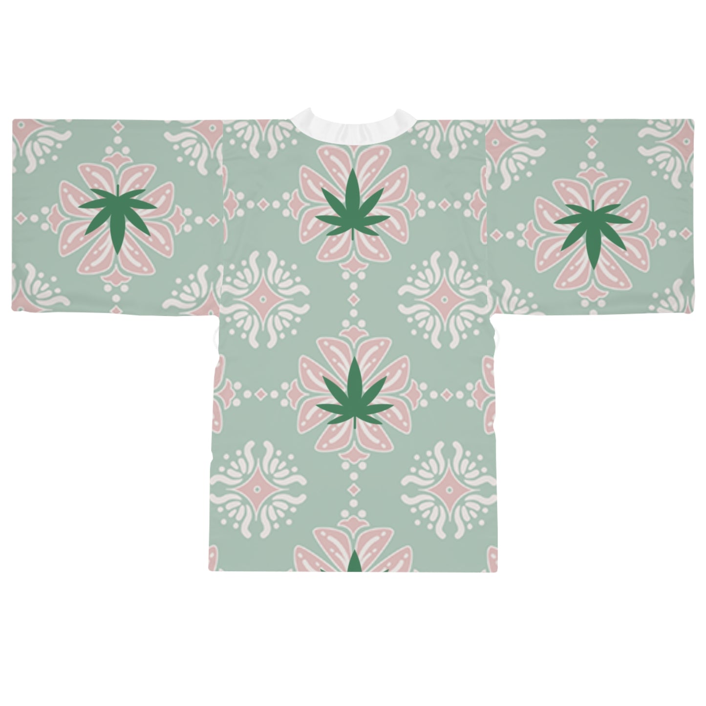 'Break Time' Kimono Robe — Mint & Pink Botanical Lounge Wear