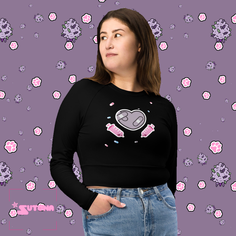 'Love Drug' Kawaii Menhera Jirai kei Pastel Goth Recycled long-sleeve crop top
